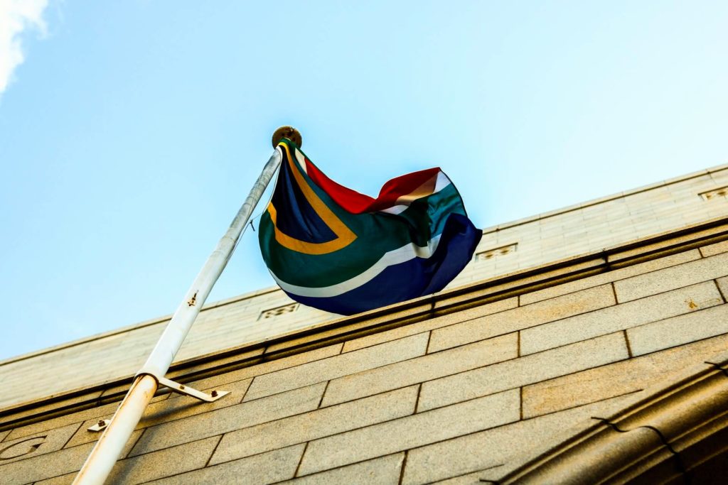 South African Flag Outside Government Building