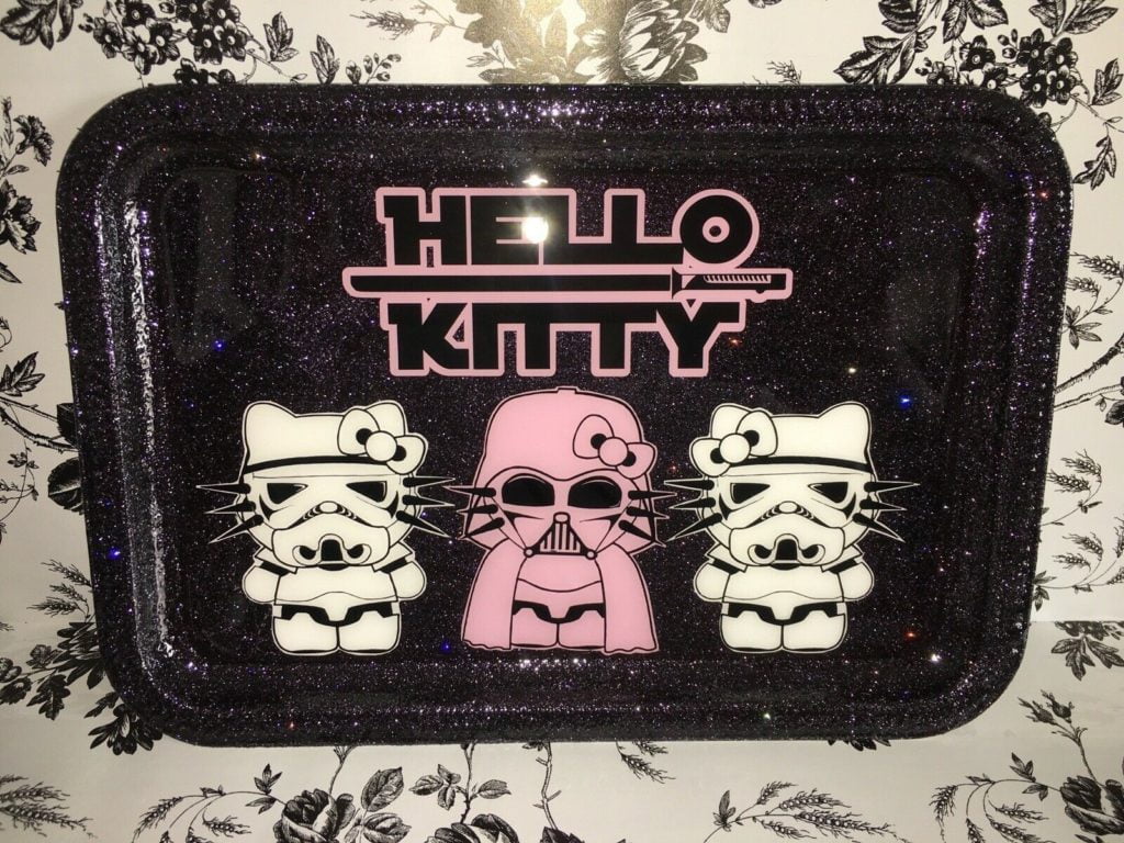 Pink Hello Kitty Rolling Tray, Stash Jar, Roach Clip and Ashtray Set Weed  Tray Canibus Marijuana Tobacco Tray 