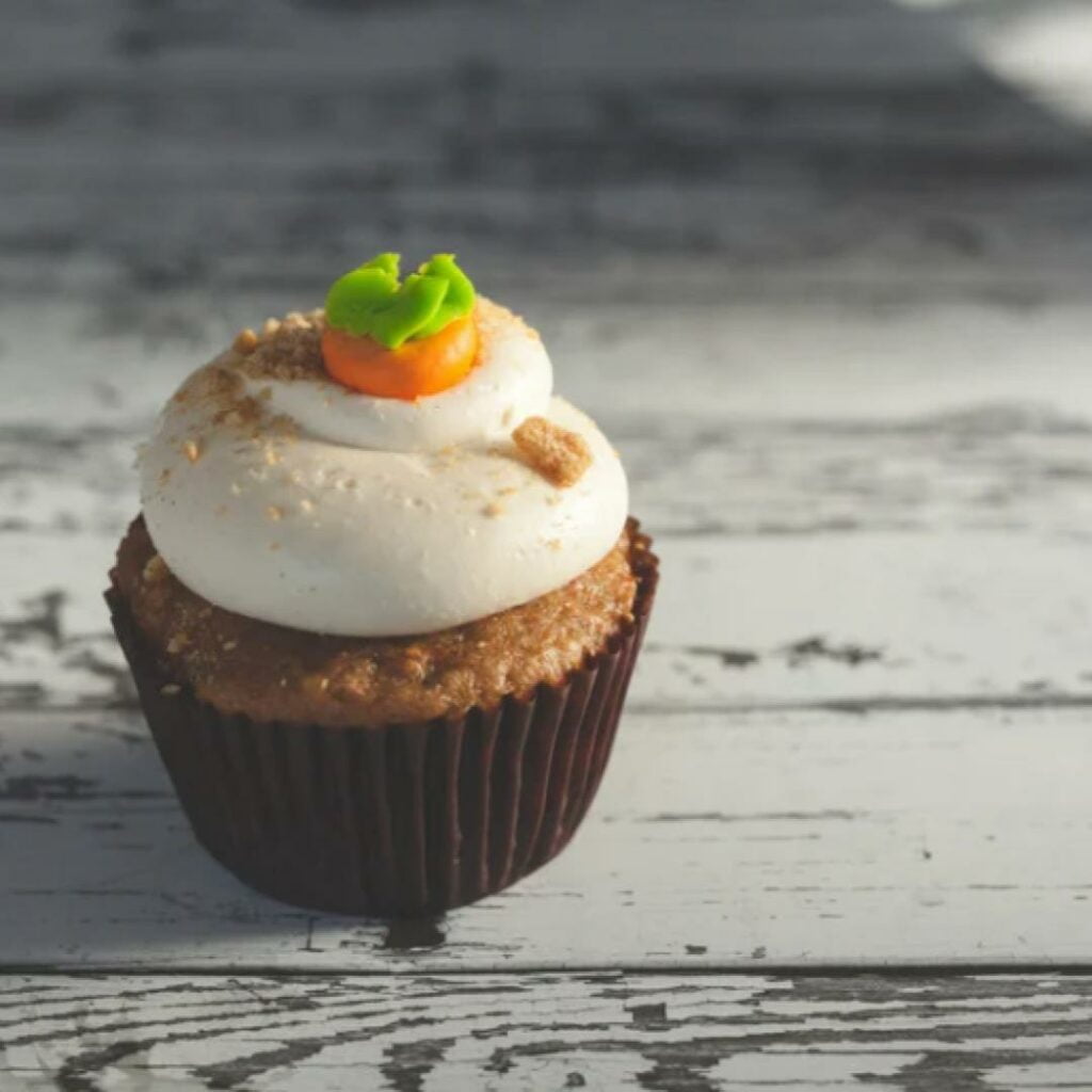 Carrot Cupcake with Cream Cheese Frosting and Marzipan carrot